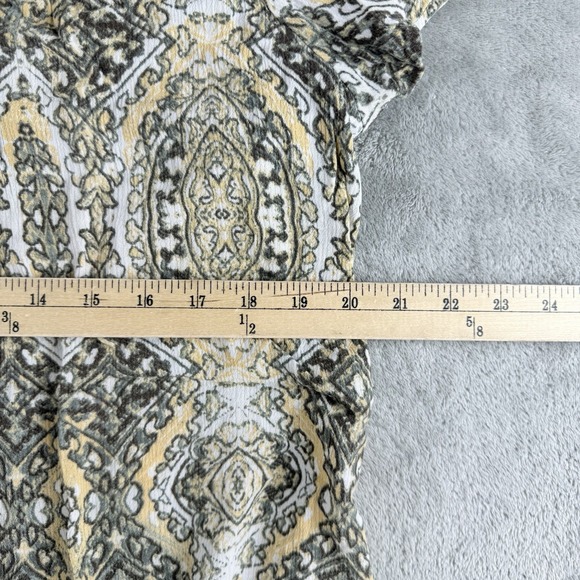 Laura Scott Top Womens Large White Olive Green Patterned Geometric Smart Casual - Picture 3 of 13